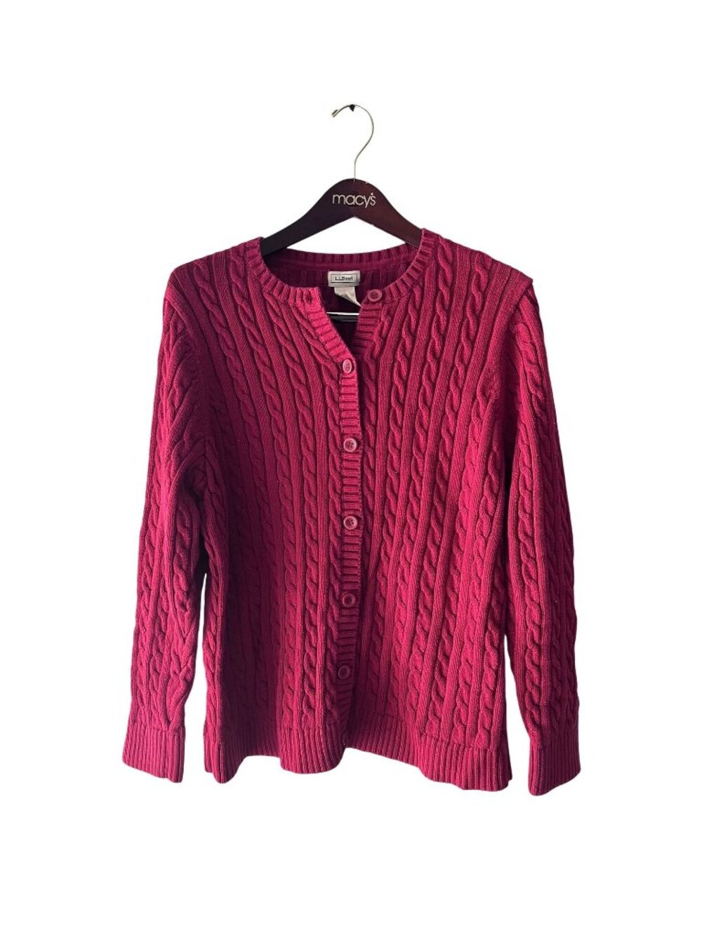 L.L.Bean Womens Red Cable Knit Cardigan Button Front Sweater 1X